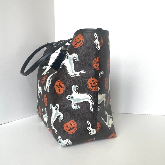 Coach City Tote Bag CCE69 Signature Canvas Halloween Ghost Print Walnut Large - Picture 3 of 10